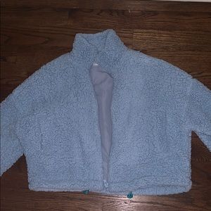 UO Willow Fuzzy Blue Drawstring Teddy Jacket